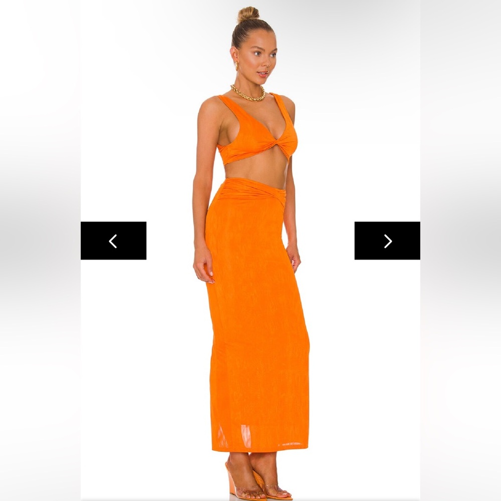NWT Superdown joana two piece skirt set orange tangerine neon maxi - Picture 2 of 7